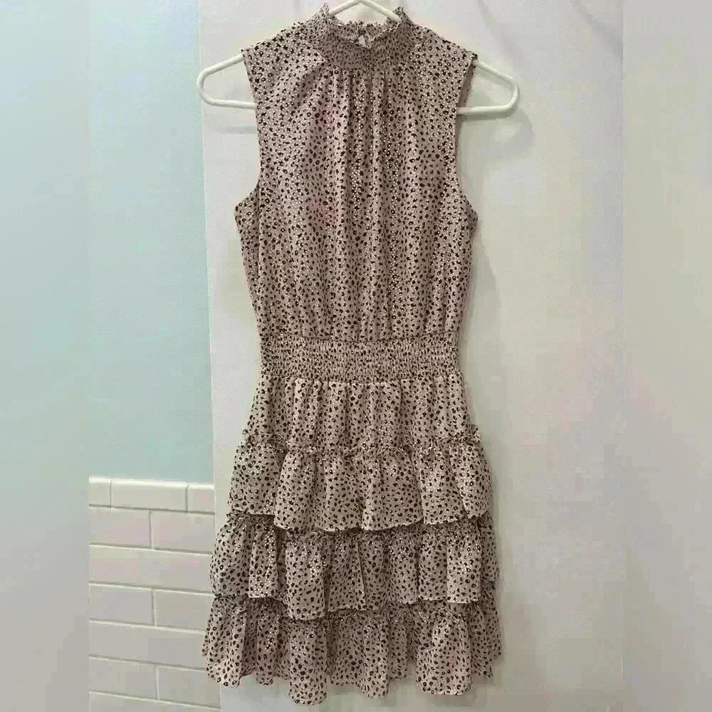 MSK pink and black ruffled dress with metallic detail size small NWOT - Picture 4 of 8